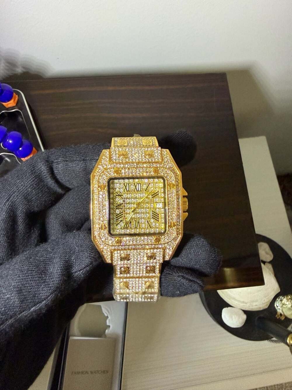 Fashion Watches Iced Out Gold Plated Square Men's Watch
